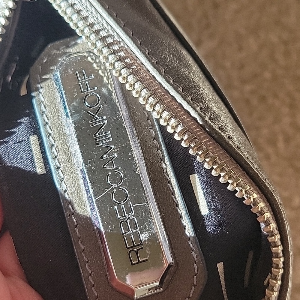 Rebecca Minkoff Metallic Silver Leather Mini MAC Crossbody Bag Studded Bottom - Picture 13 of 17